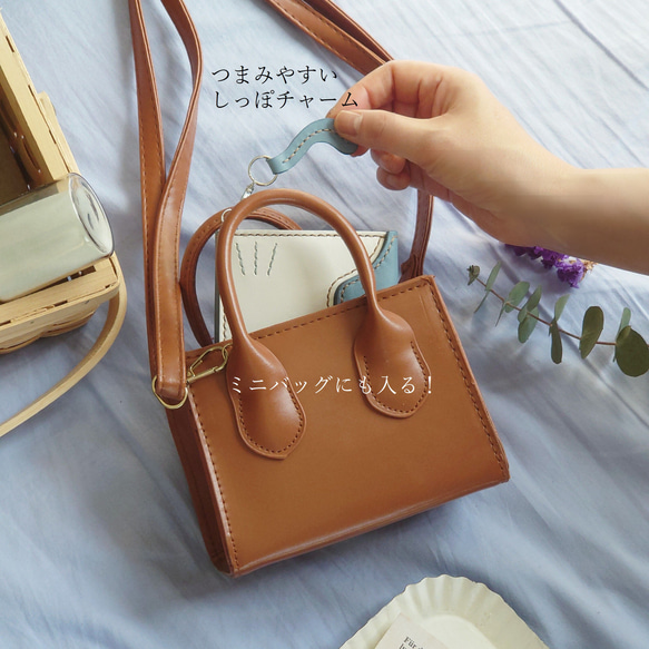【名入れ】くすみブルー×白【革にゃんこ】カードが入る小さな革財布&ちびネコインケース付・猫財布 ※袋ラッピング無料 15枚目の画像