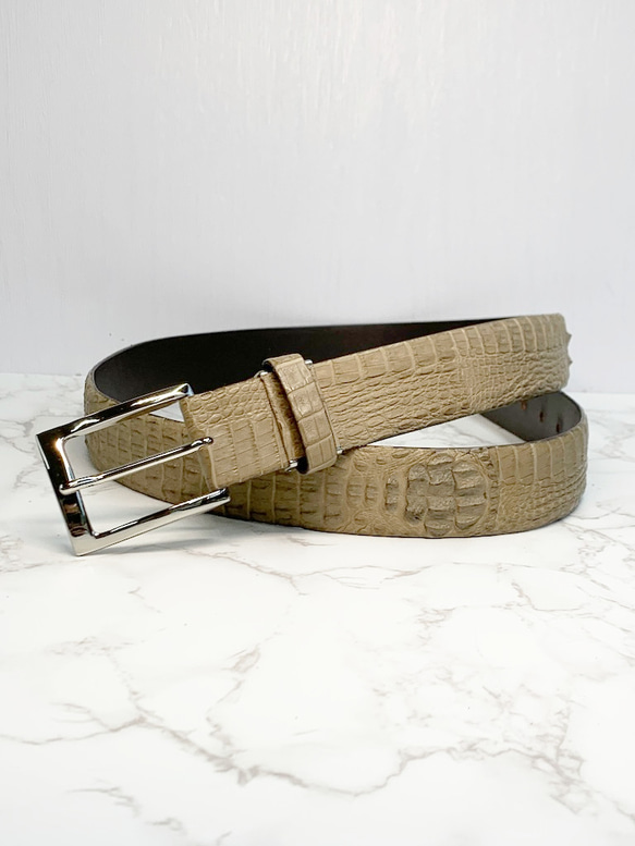 日本製 背ワニ 2匹取り マット仕上げ ベルト Lサイズ 35㎜巾 上質  
