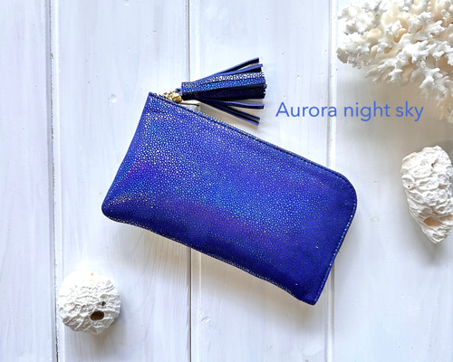 本革 オーロラメタリック L字ファスナー財布 オーロラナイトスカイ』軽くてコンパクト☆L字ファスナー長財布『coron
