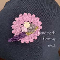 送料無料＊handmadeリバーシブル帽子〈取り外せるコサージュ付・濃紺〉ケアキャップ　ケア帽子　母の日　抗がん剤治療 4枚目の画像