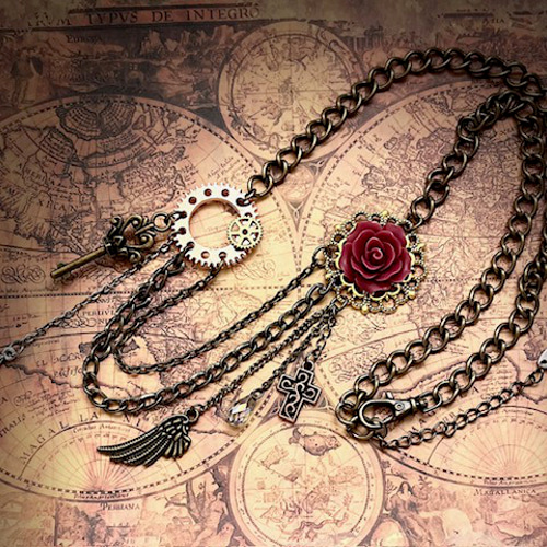 スチームパンクペンダント・葡萄酒色ノ薔薇 ネックレス・ペンダント