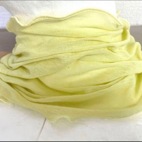 綿100%レモンイエロー色レースシングルウェーブ手染めネックウォーマー  