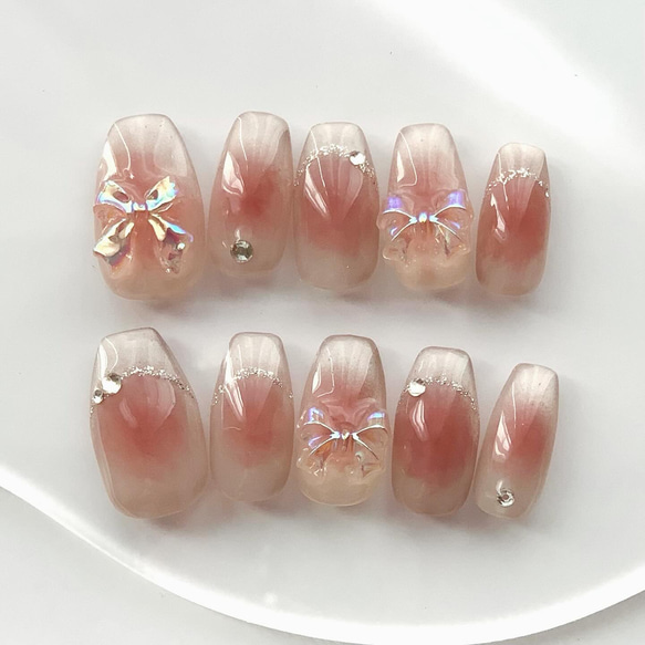 ネイルチップ（33）つけ爪 マグネット マグネットフレンチ リボン  