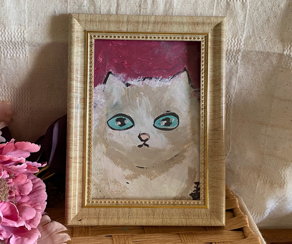 NEKOZENEKO（猫背ねこ）手描き　パステル　原画　額縁つき NEKOZENEKO（猫背ねこ） 手描き 原画