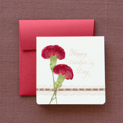 押し花とカリグラフィーの母の日カード【Happy Mother's Day】　本物のカーネーションのカード（赤） 4枚目の画像