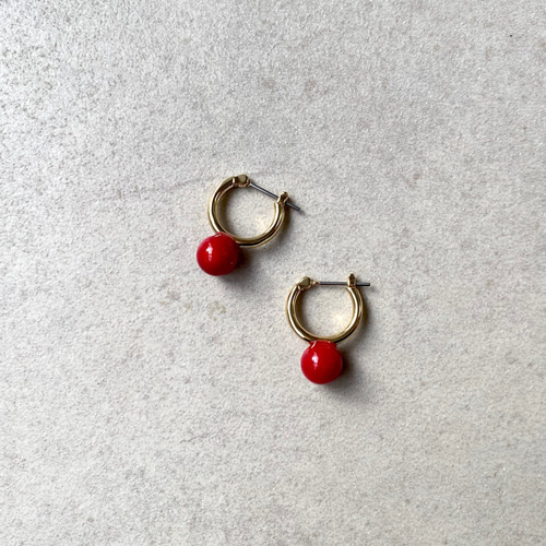 赤珊瑚 レッドコーラルのフープピアス/イヤリング レッドピアス ピアス