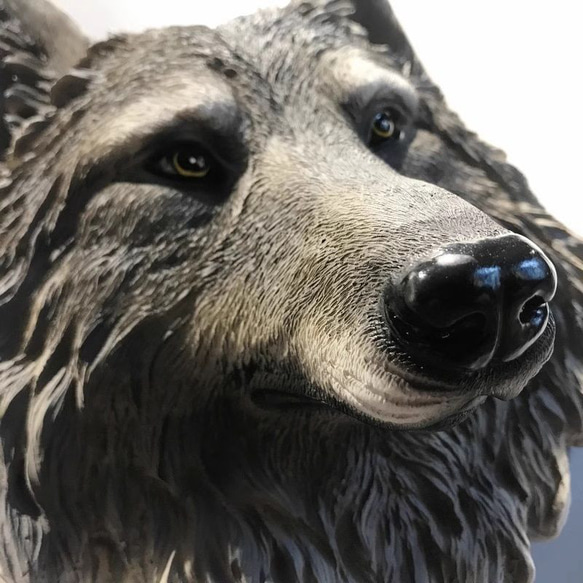 レプリカ 動物 ヘッドウォールマウント 狼 オオカミ 頭 インテリア フェイク 剥製 at-0102 3枚目の画像