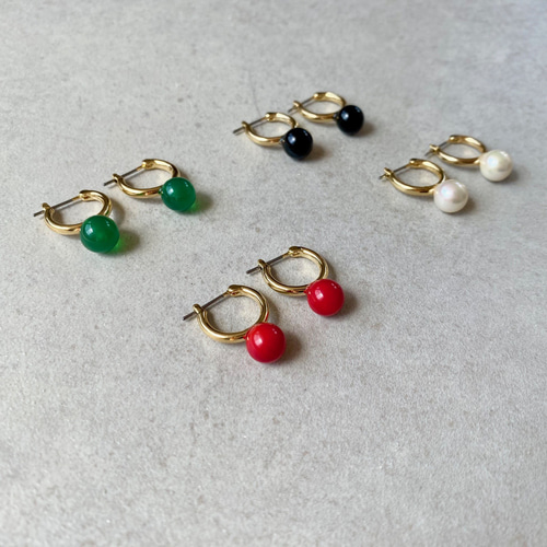 マメクロゴウチ　オニキスフープピアス オニキス ピアス 18金 18k フープピアス k18 18金ピアス