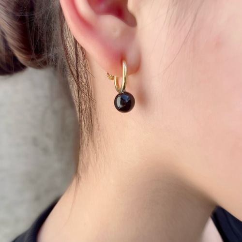 オニキスのフープピアス/イヤリング ピアス（フープ） R 通販