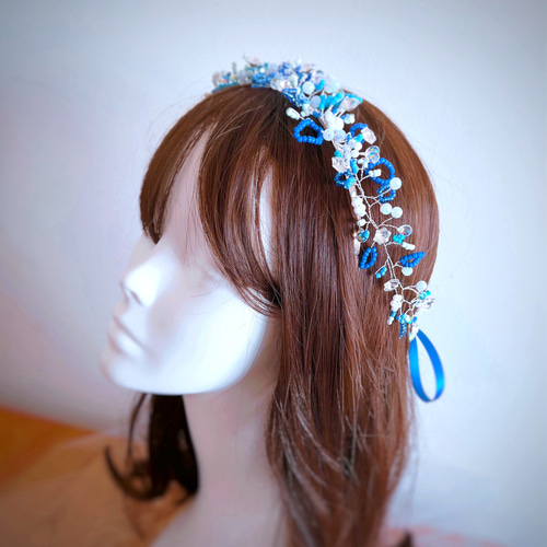 360度可愛い＊ずれにくいヘッドドレス＊ブルーカチューシャ・前