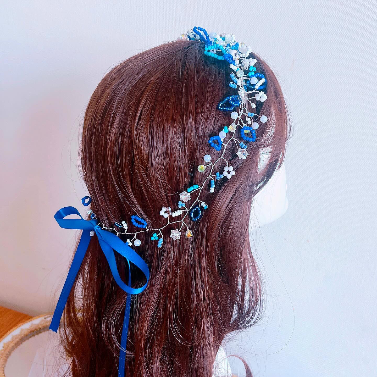 360度可愛い＊ずれにくいヘッドドレス＊ブルーカチューシャ・前撮り・ブライダル・ウェディング