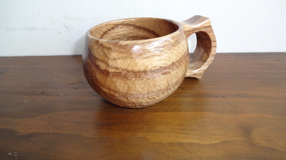 虎柄のシラカシの一木彫りコーヒーカップ 4枚目の画像