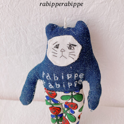 こまり顔猫　ぬいぐるみ　rabippe  マスコット　薔薇ジーンズ　　1匹　Sサイズ 6枚目の画像