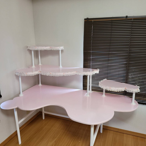 ケーキみたいな棚付きデスク パステルピンク レース付き 手作り