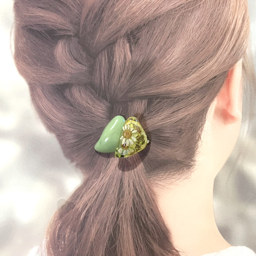 レモンイエロー✖️グリーン レジンの三角アレンジ 選べるヘアゴム