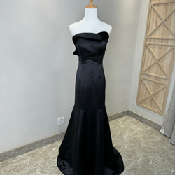 売れ人気商品！黒い　立体的なドレス　チューブトップ　ウェディングドレス　上質なドレス　サテン　花嫁パーティードレス前撮り 6枚目の画像