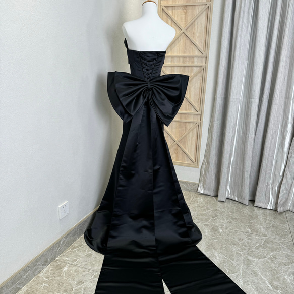 売れ人気商品！黒い　立体的なドレス　チューブトップ　ウェディングドレス　上質なドレス　サテン　花嫁パーティードレス前撮り 10枚目の画像