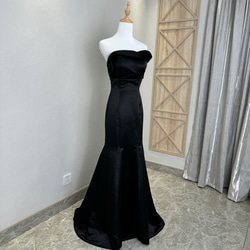 売れ人気商品！黒い　立体的なドレス　チューブトップ　ウェディングドレス　上質なドレス　サテン　花嫁パーティードレス前撮り 5枚目の画像