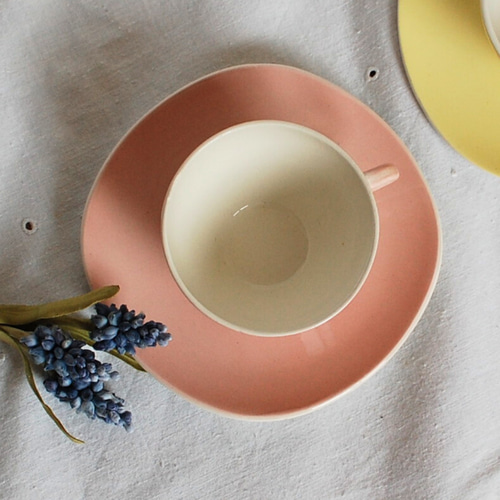 ※専用※極美品 ディゴワンサルグミンヌ オーバル1枚 ムスティエジアンモントロー digoin サルグミンヌ カップ＆ソーサー ピンク＆イエロー フランス