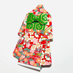 着物のポチ袋678 QUOカードサイズ　桜　扇子 5枚目の画像