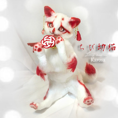 春咲桜子猫 完全オリジナル 可動 桜 蝶々 猫 ネコ 羊毛フェルト アート