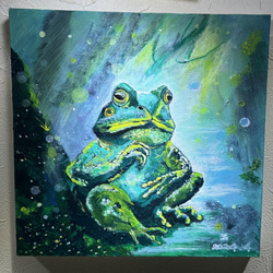 蛙 カエル 原画 アート 絵画 画家 インテリア ハンドメイド イラスト 緑 原画no.23 森のカエル王子様 絵画 ケンちゃんの天然石工房 通販