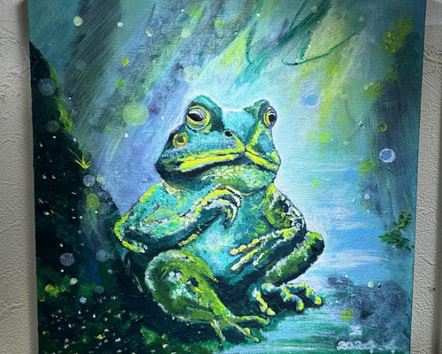 カエルの王様】 F0キャンバス アクリル画 原画 アート 絵画 くどい カエルの王様】 F0キャンバス アクリル画 原画 アート 絵画 くどい