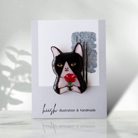 【母親節禮物】印有「謝謝媽媽」卡片的小貓胸針 第2張的照片