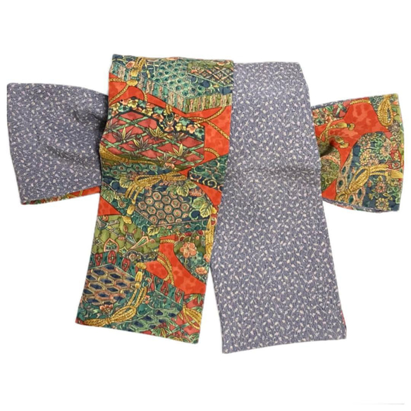 兵児帯 半幅 正絹 両面違い オレンジ 藤色 春夏 浴衣 花柄 和装小物 