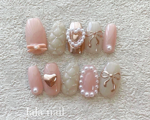 【No.014】ネイルチップ♡ハート♡キルティング♡ツイード♡リボン 🩷只今3500円企画中🩷】 . . . オーダーありがとうございます