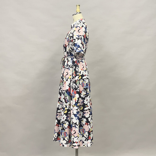 花*様 美品♡ソブ　ロングシャツワンピース　総柄　半袖　リボンベルト　Aライン pd3498-2.jpg