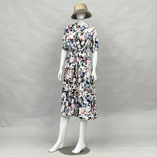 花*様 美品♡ソブ　ロングシャツワンピース　総柄　半袖　リボンベルト　Aライン pd3498-2.jpg