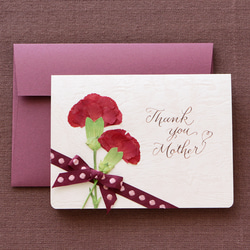 押し花とカリグラフィーの母の日カード【Thank you Mother】　本物のカーネーションのカード（赤） 4枚目の画像