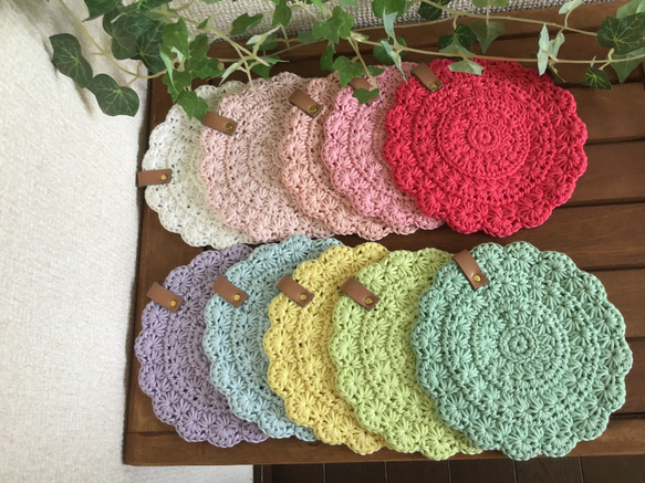 選べる】コットン100%の糸で編んだお花のコースター コースター R