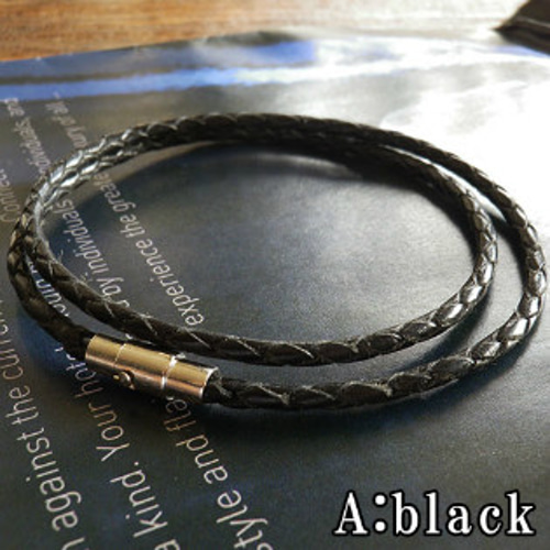 サイズが選べる 38cm～77cm 簡単 マグネット式 本革 3mm ネックレス