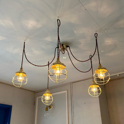 浮き雲ラムネ×クリア9☆ヴィンテージガラスボールペンダントランプ