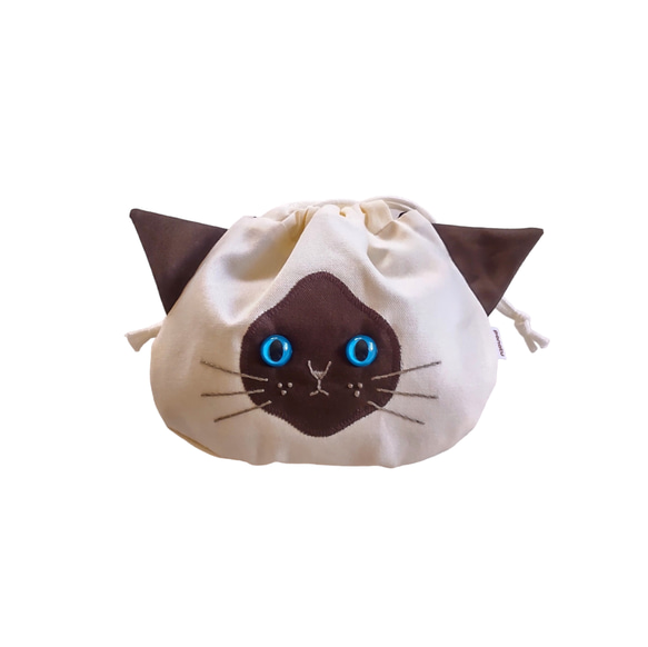 猫の目が選べる「猫耳巾着ポーチ」シャム 巾着袋 ponatu 通販