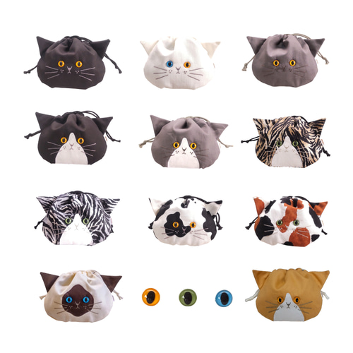 猫の目が選べる「猫耳巾着ポーチ」ハチワレ 巾着袋 ponatu 通販