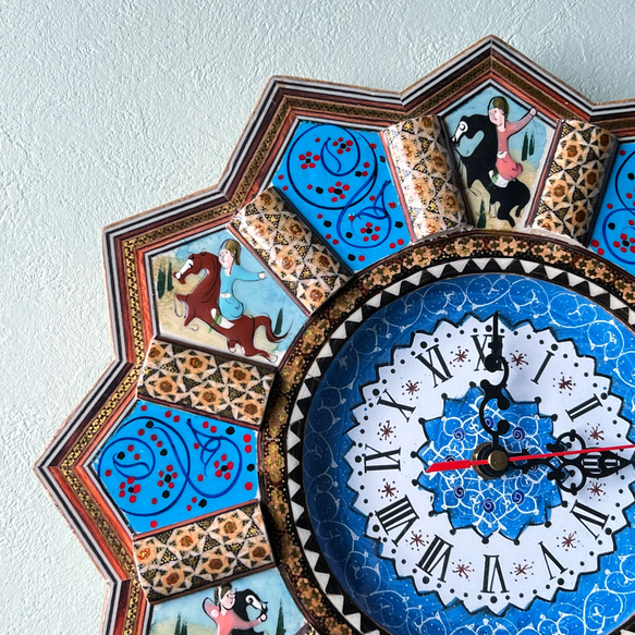 ペルシャの象嵌細工（ハータムカーリー）時計　Mサイズ（Φ32ｃｍ）【SAAT-005】 3枚目の画像