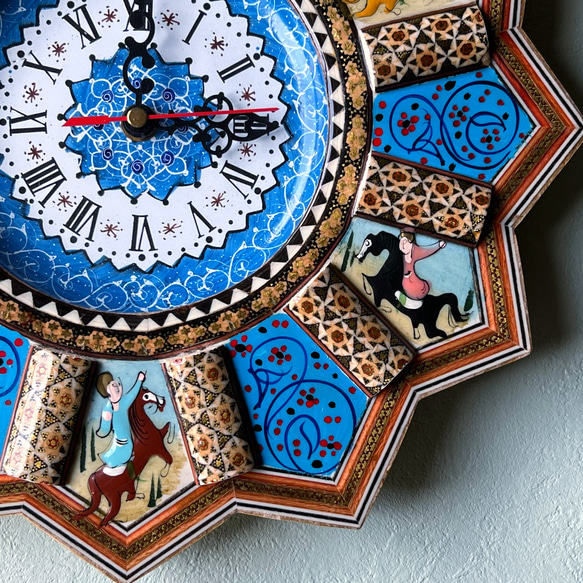 ペルシャの象嵌細工（ハータムカーリー）時計　Mサイズ（Φ32ｃｍ）【SAAT-005】 4枚目の画像