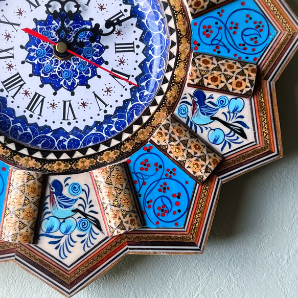 ペルシャの象嵌細工（ハータムカーリー）時計　Mサイズ（Φ32ｃｍ）【SAAT-006】 4枚目の画像