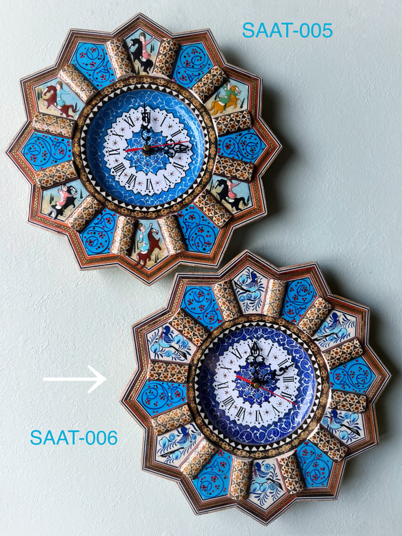 ペルシャの象嵌細工（ハータムカーリー）時計　Mサイズ（Φ32ｃｍ）【SAAT-006】 10枚目の画像