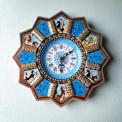 ペルシャの象嵌細工（ハータムカーリー）時計　Mサイズ（Φ32ｃｍ）【SAAT-008】 1枚目の画像
