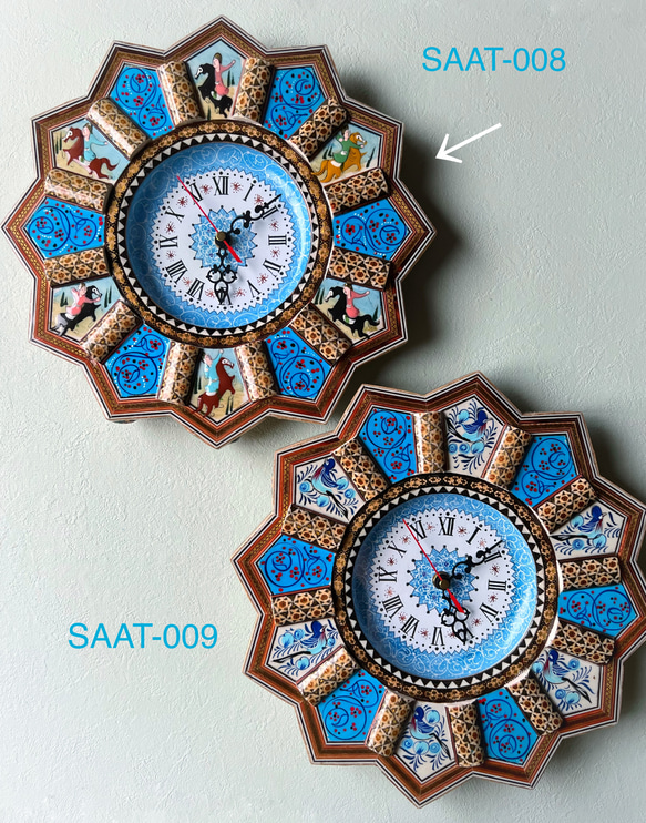 ペルシャの象嵌細工（ハータムカーリー）時計　Mサイズ（Φ32ｃｍ）【SAAT-008】 10枚目の画像