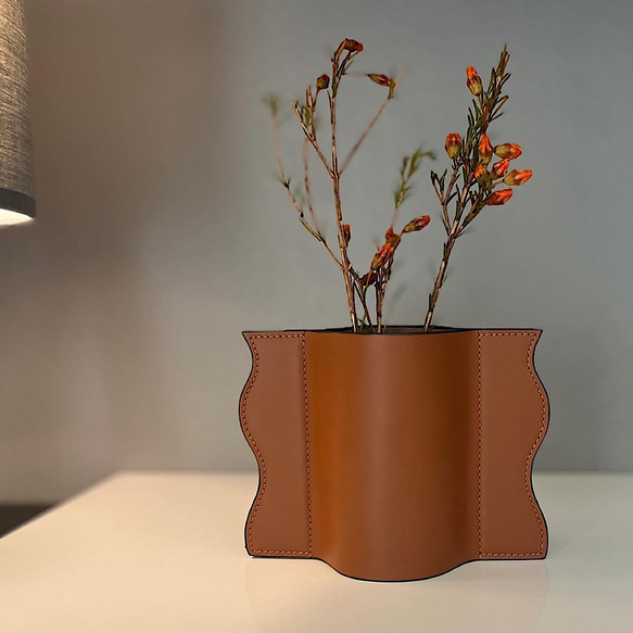 本革 2TONE(brown+darkgreen) フラワーベース 革の花瓶 一輪挿し 花瓶