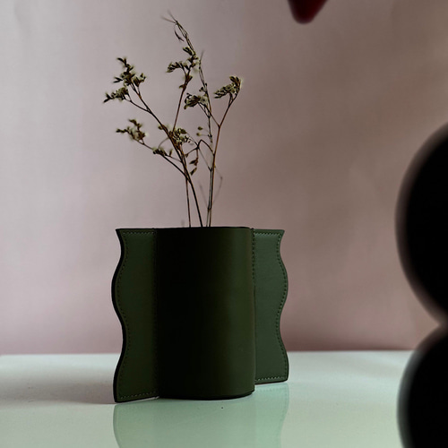 本革 2TONE(brown+darkgreen) フラワーベース 革の花瓶 一輪挿し 花瓶