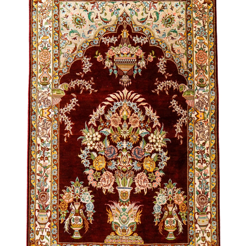 91×58cm 【ペルシャ絨毯 クム産 モサウィ房 シルク 100% 】証明 91×58cm 【ペルシャ絨毯 クム産 モサウィ房 シルク 100% 】証明