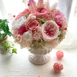 新作希少なプリザーブドフラワーのチューリップ 大輪バラ ピンクパステルアレンジ 母の日ギフト 誕生日 結婚新築開店祝い 16枚目の画像