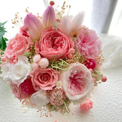 新作希少なプリザーブドフラワーのチューリップ 大輪バラ ピンクパステルアレンジ 母の日ギフト 誕生日 結婚新築開店祝い 20枚目の画像