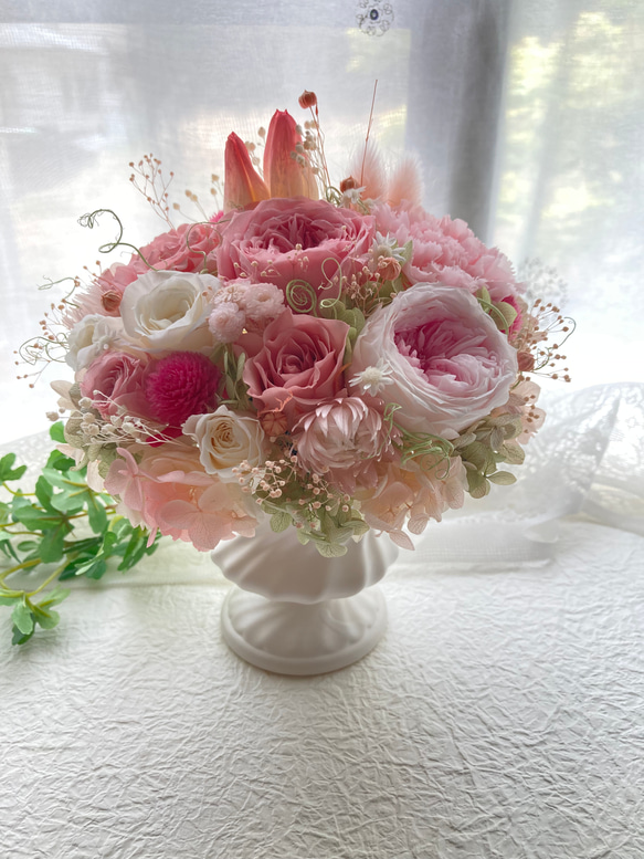 新作希少なプリザーブドフラワーのチューリップ 大輪バラ ピンクパステルアレンジ 母の日ギフト 誕生日 結婚新築開店祝い 6枚目の画像
